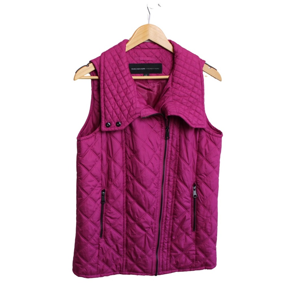 Women's Quilted Vest S Andrew Marc NY Zipper Pockets Magenta Winter